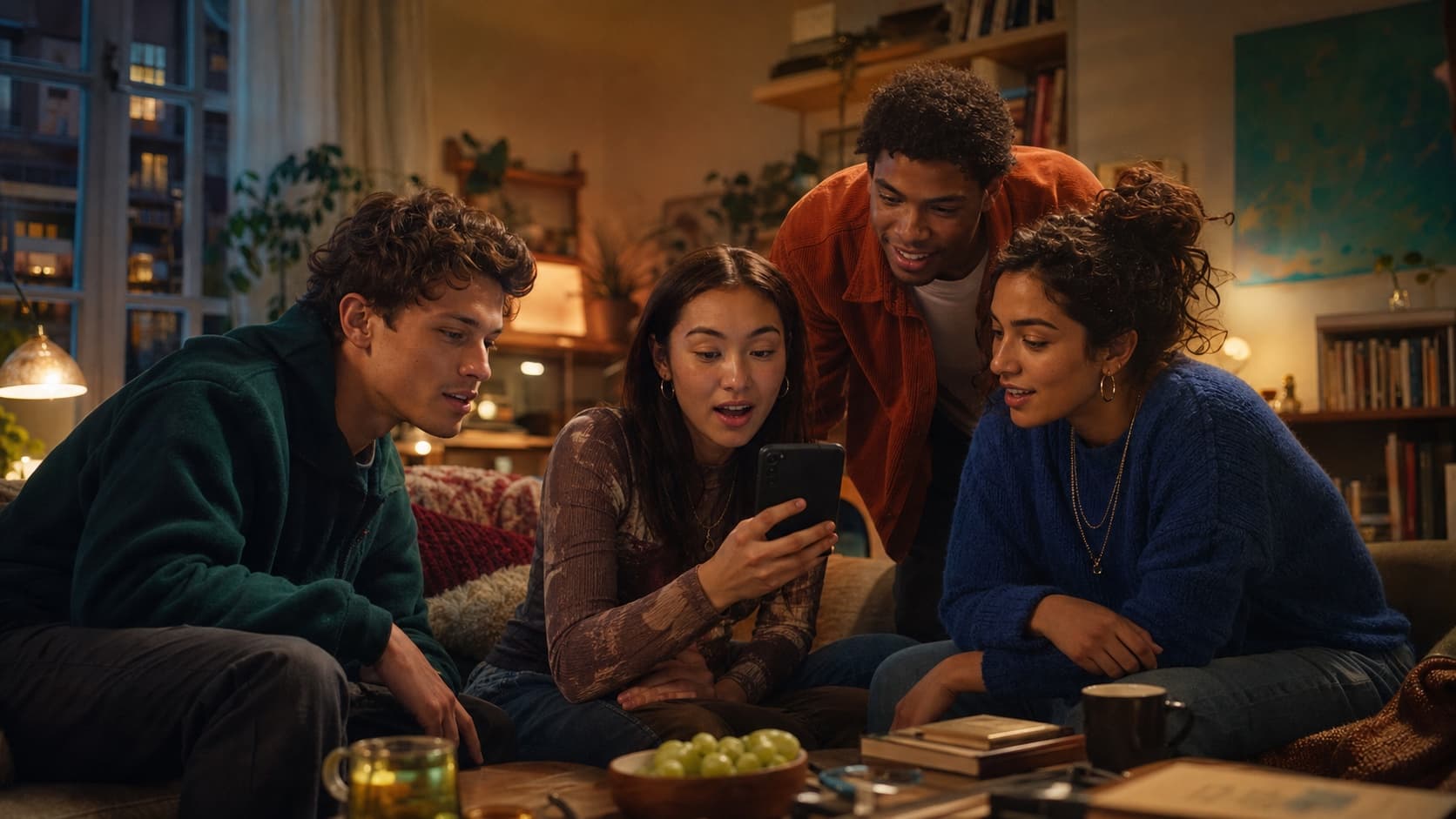 Four young adults bring their plans for the day together