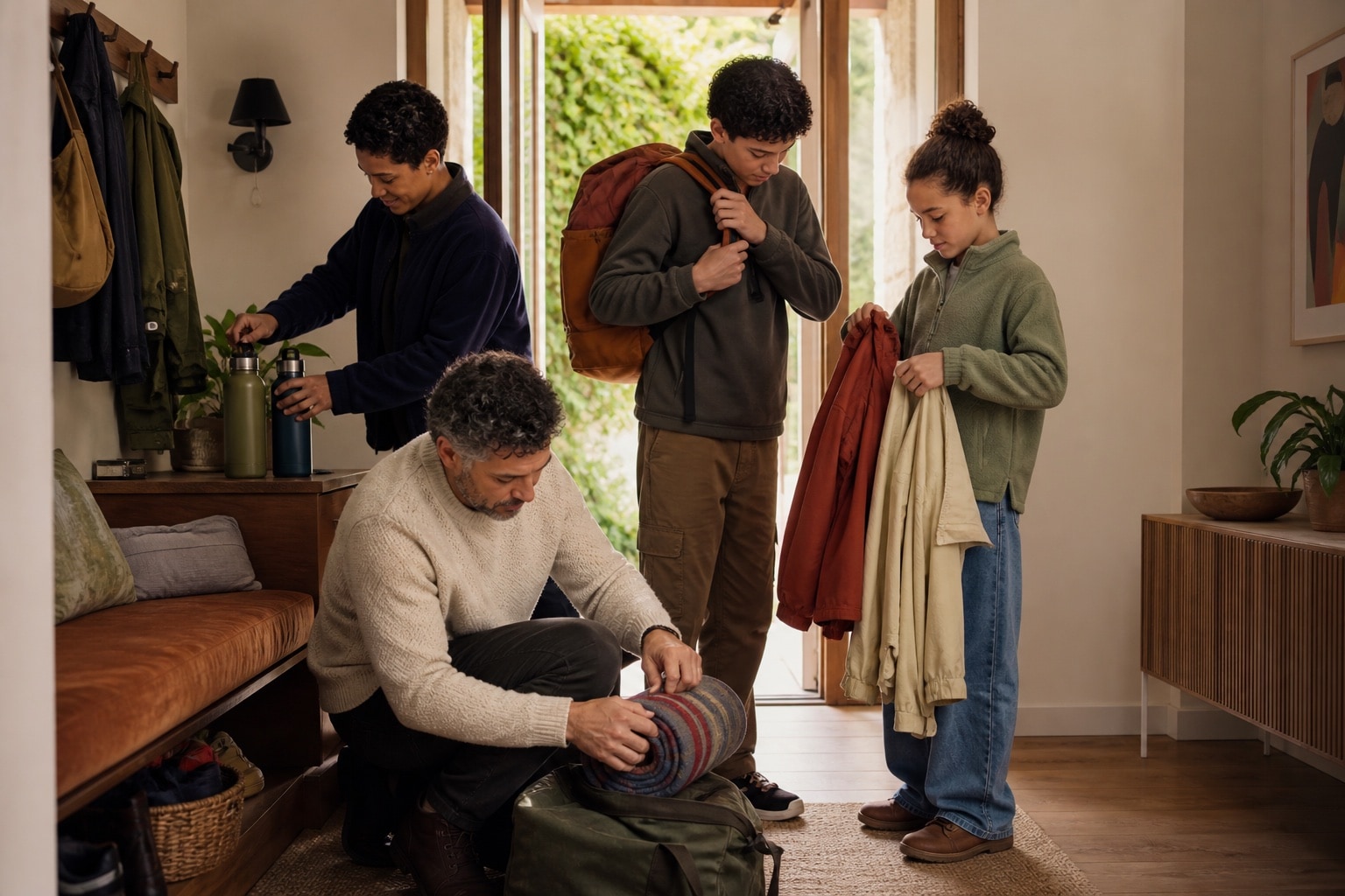Eine Familie stimmt gemeinsame Aufgaben ab