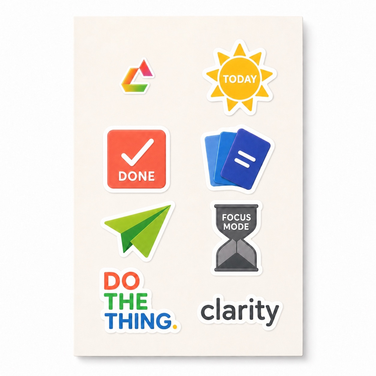 Clarity Sticker Set – Product preview · production underway · not yet orderable