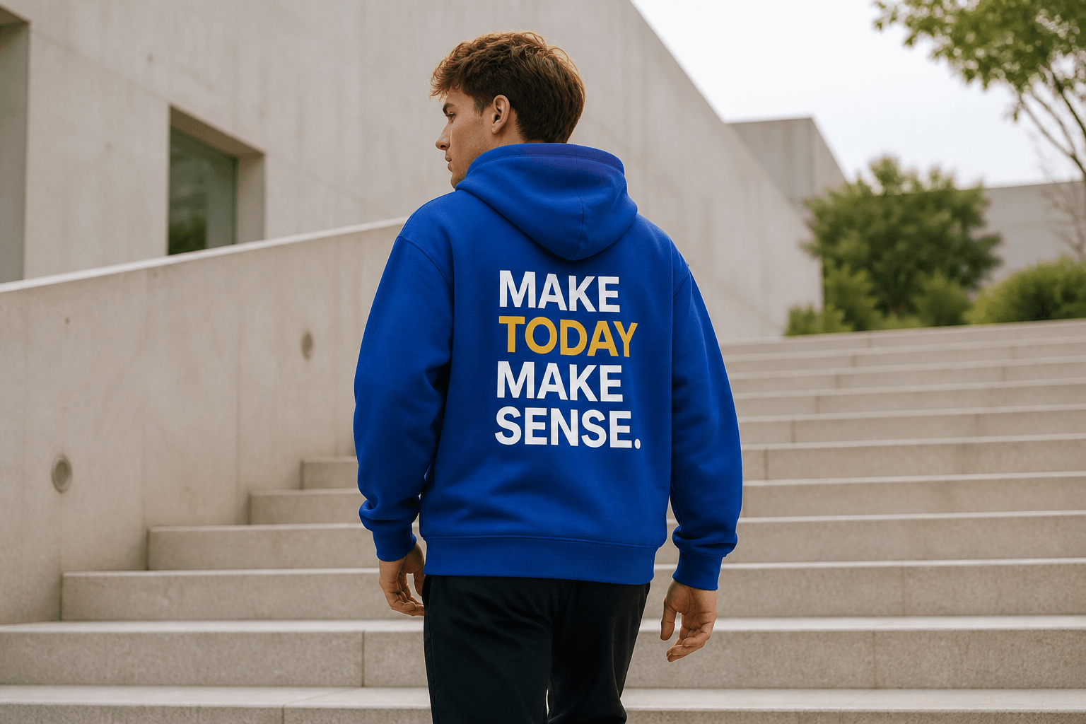 Make Sense Hoodie in an editorial everyday setting