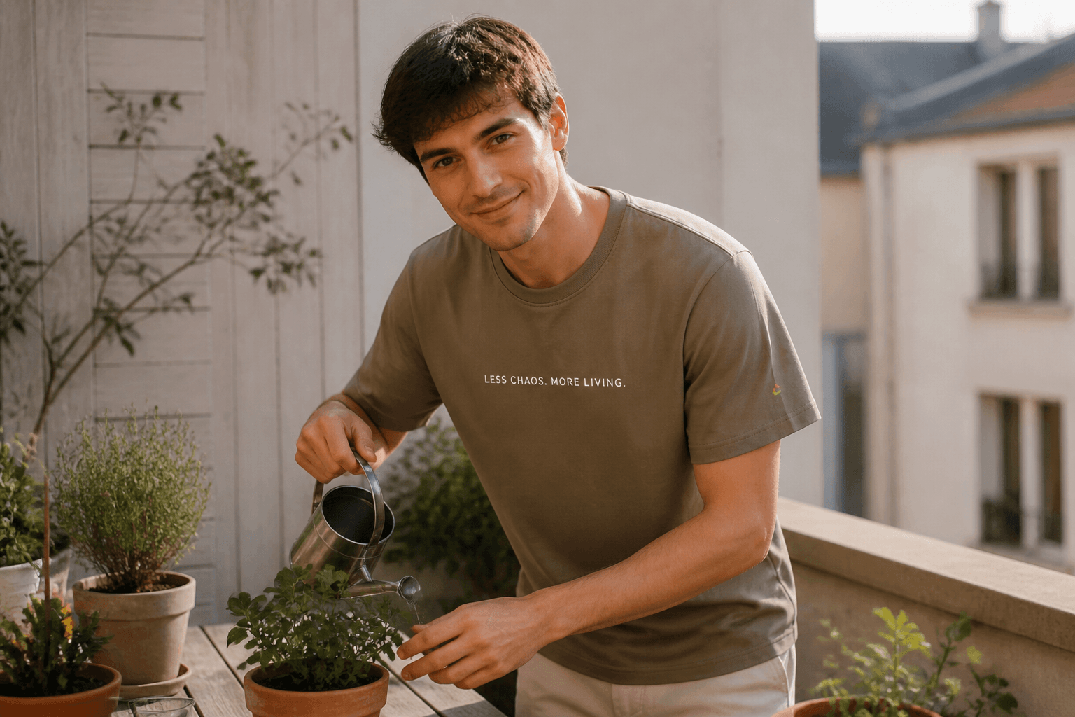 More Living T-Shirt in an editorial everyday setting