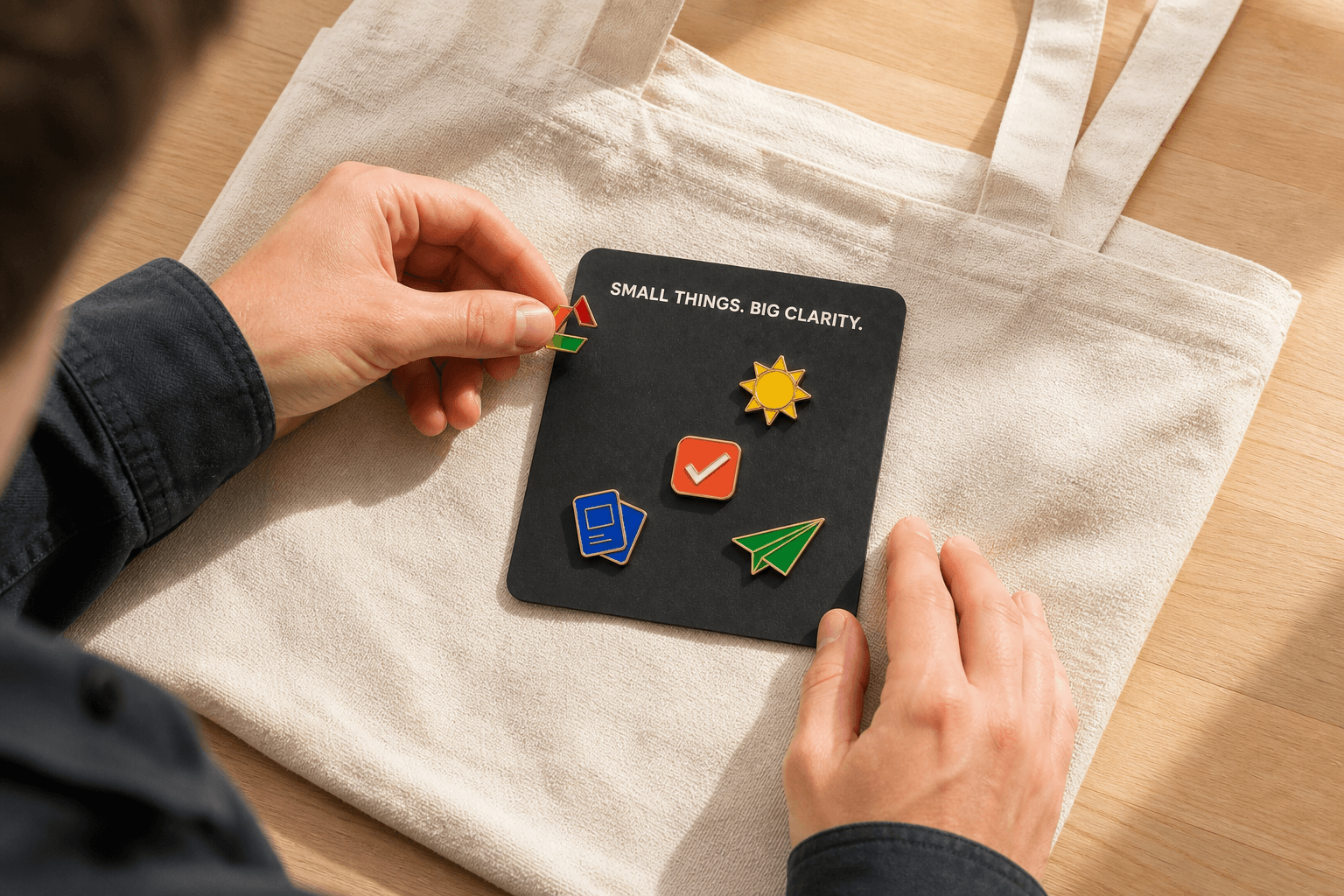 Small Things Pin Set in an editorial everyday setting