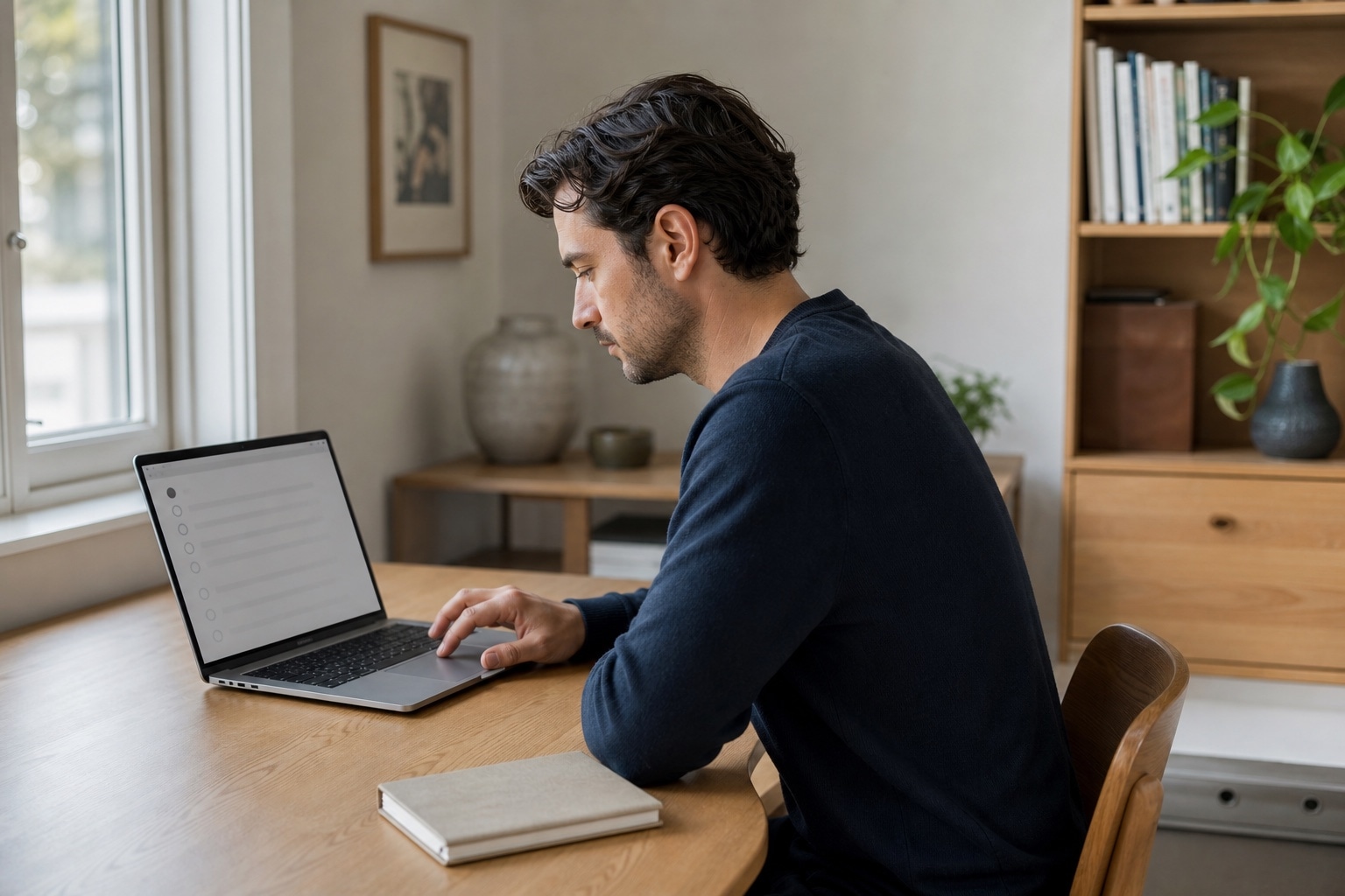 Eine Person wählt am Laptop bewusst aus, welche Quellen sie einbeziehen möchte