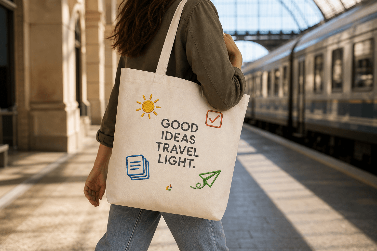 Good Ideas Tote wird in einer offiziellen Clarity Lifestyle-Aufnahme getragen oder genutzt