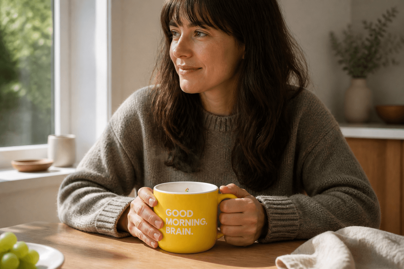 Good Morning Mug wird in einer offiziellen Clarity Lifestyle-Aufnahme getragen oder genutzt