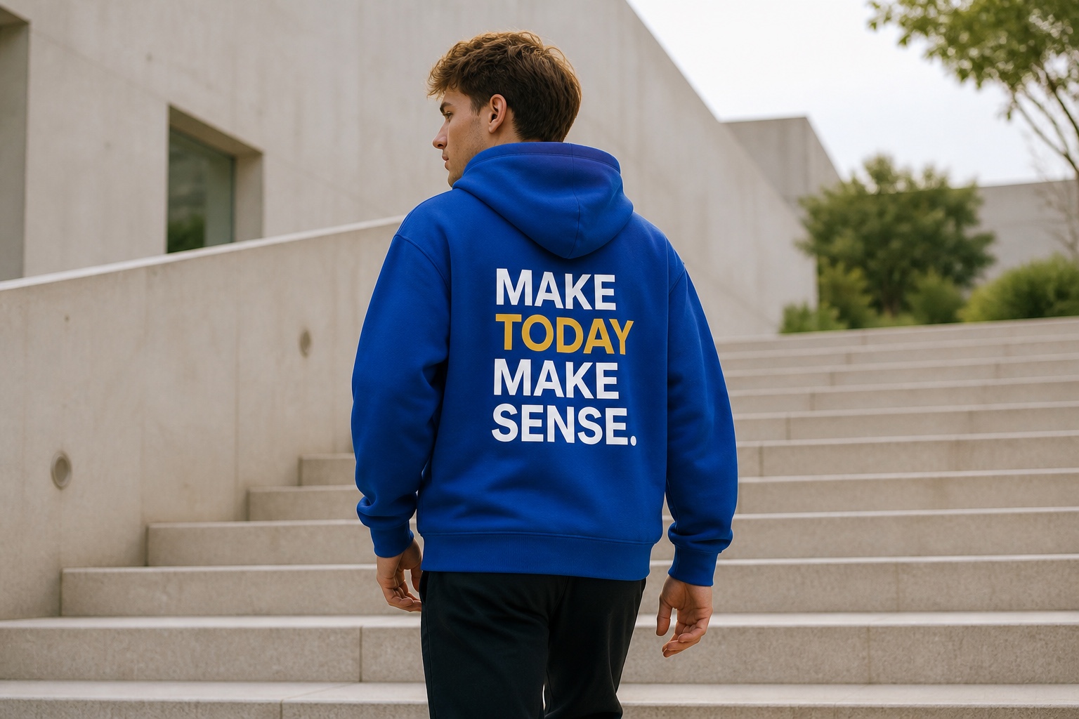 Editorial product visualisation of Make Sense Hoodie