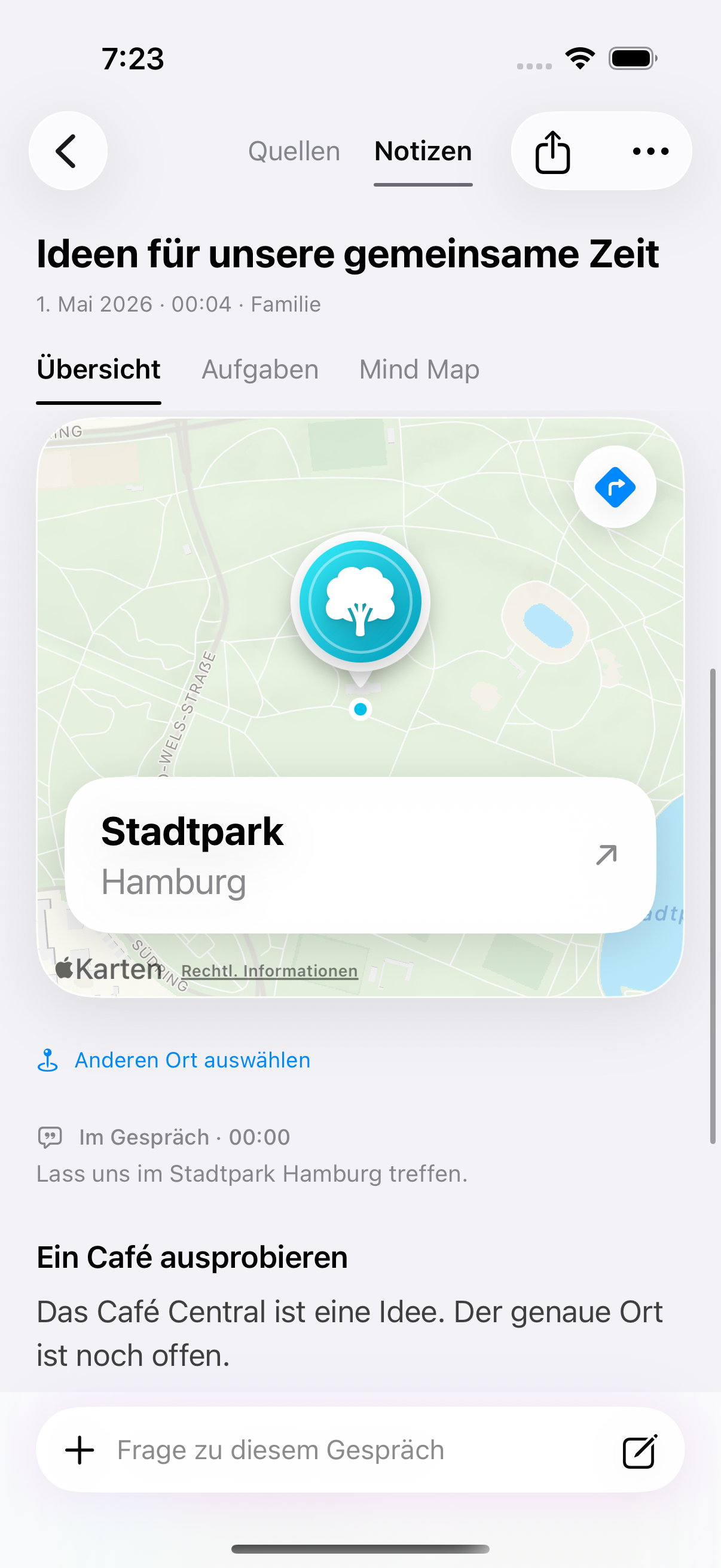 Originale Clarity-Ortskarte für den Stadtpark Hamburg